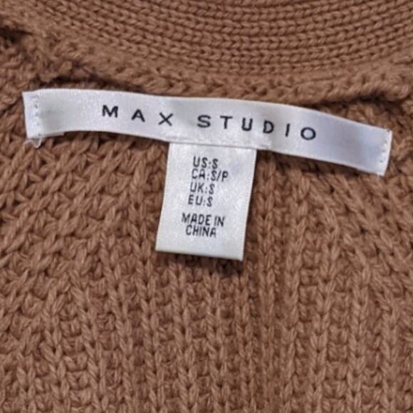 Max Studio Wool Ribbed Knit Camel Tan Cardigan Sweater Fall Winter Layering S - Picture 5 of 12